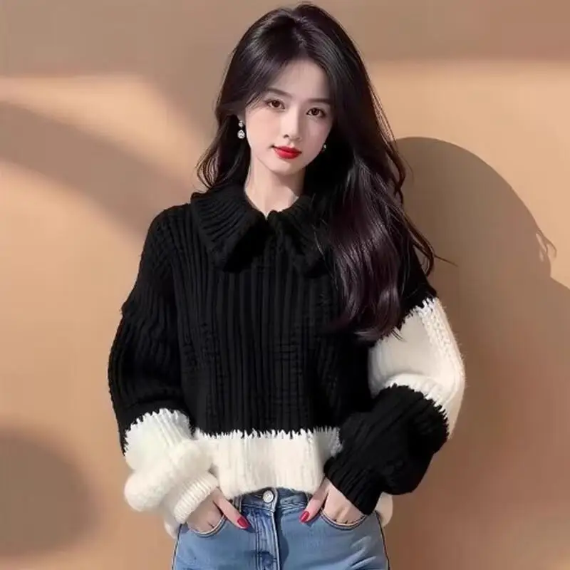 Lapel sweater women's new winter style temperament black white contrasting thick thread knitted tops high-end super good-looking
Lapel sweater women's new winter style temperament black white contrasting thick thread knitted tops high-end super good-looking