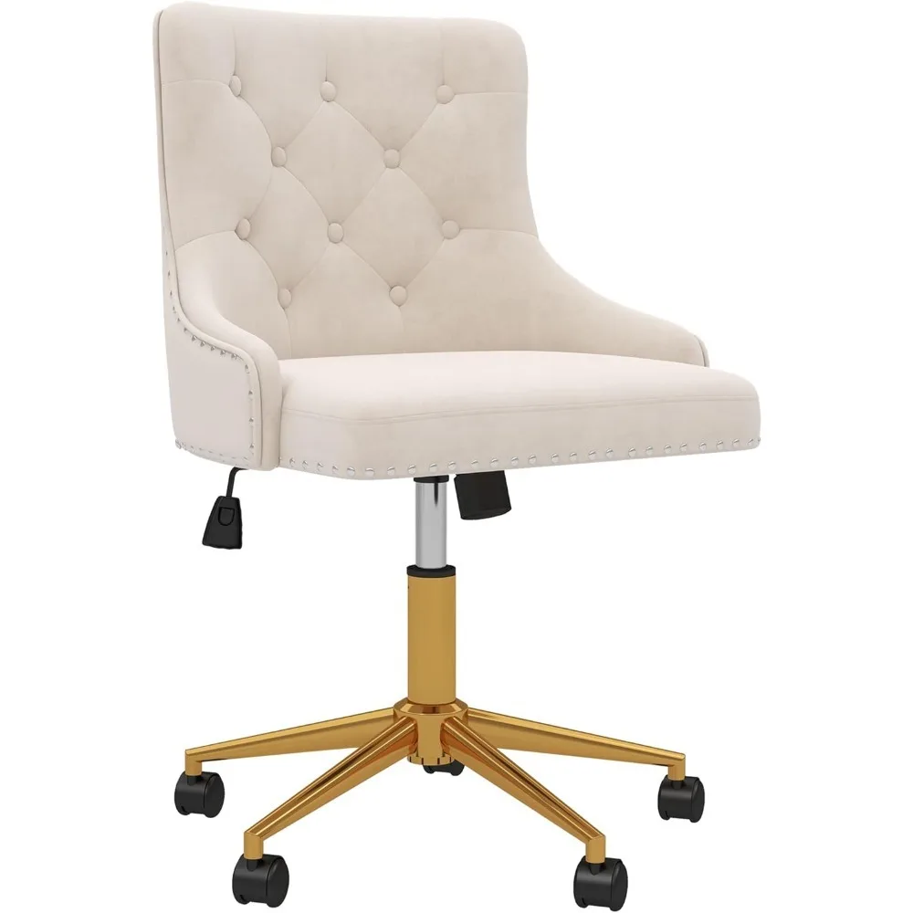 Velvet Desk Chairs, Upholstered Swivel Comfy Makeup Vanity Chair with Tufted Back, Gold Metal Base & Wheels
Velvet Desk Chairs, Upholstered Swivel Comfy Makeup Vanity Chair with Tufted Back, Gold Metal Base & Wheels