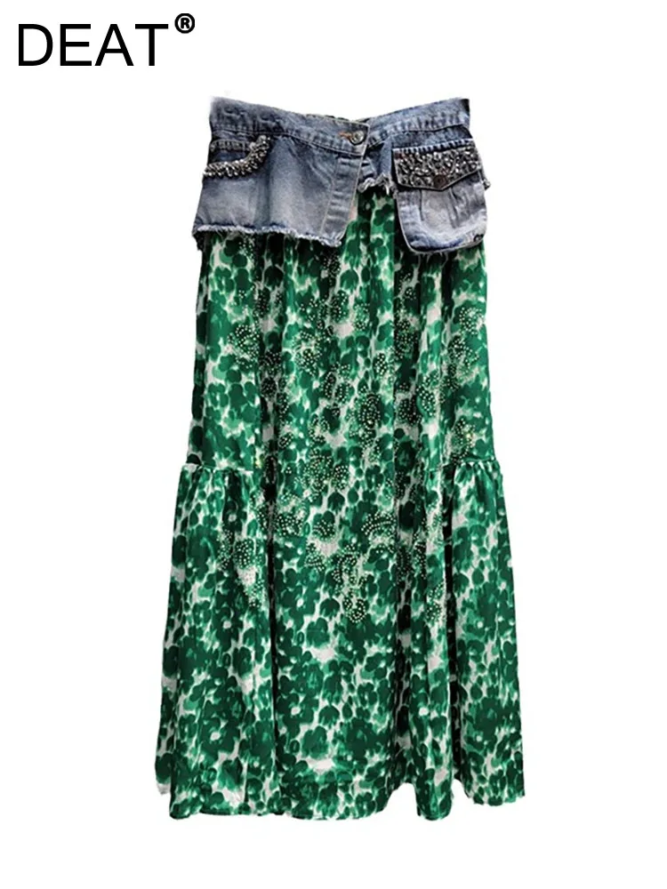 Женская джинсовая юбка с цветочным принтом DEAT, длинная юбка составного кроя с высокой эластичной талией и бриллиантами, 29L7621, лето 2024
Женская джинсовая юбка с цветочным принтом DEAT, длинная юбка составного кроя с высокой эластичной талией и бриллиантами, 29L7621, лето 2024