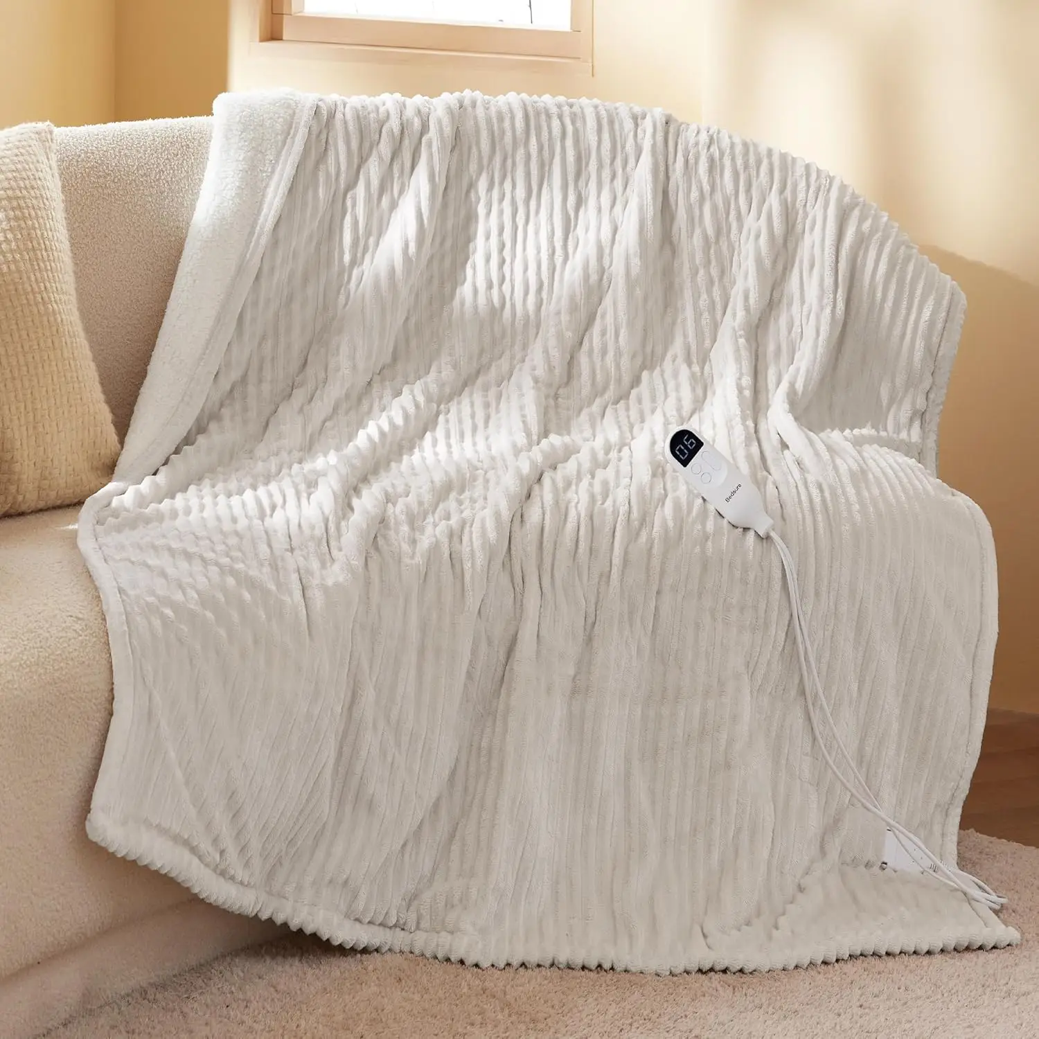 Soft Ribbed Flannel Electric Heated Throw Blanket with 6 Heat Levels, 4 Timers, Auto Shut-Off - Cream (50x60 inches)
Soft Ribbed Flannel Electric Heated Throw Blanket with 6 Heat Levels, 4 Timers, Auto Shut-Off - Cream (50x60 inches)