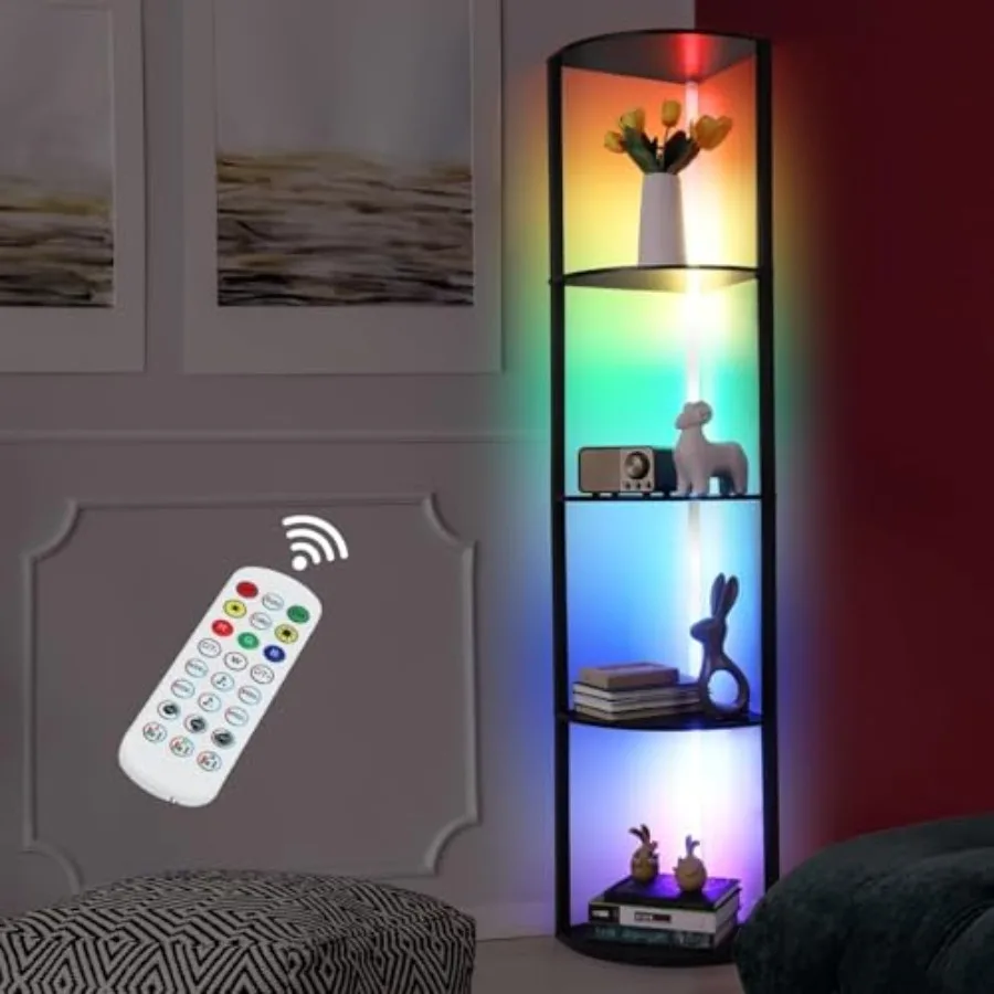 5-Tier Corner Shelf with Light, 63.7" Tall LED Display Floor Lamp with Remote, Dimmable Storage Rack for Living Room and Gaming
5-Tier Corner Shelf with Light, 63.7" Tall LED Display Floor Lamp with Remote, Dimmable Storage Rack for Living Room and Gaming
