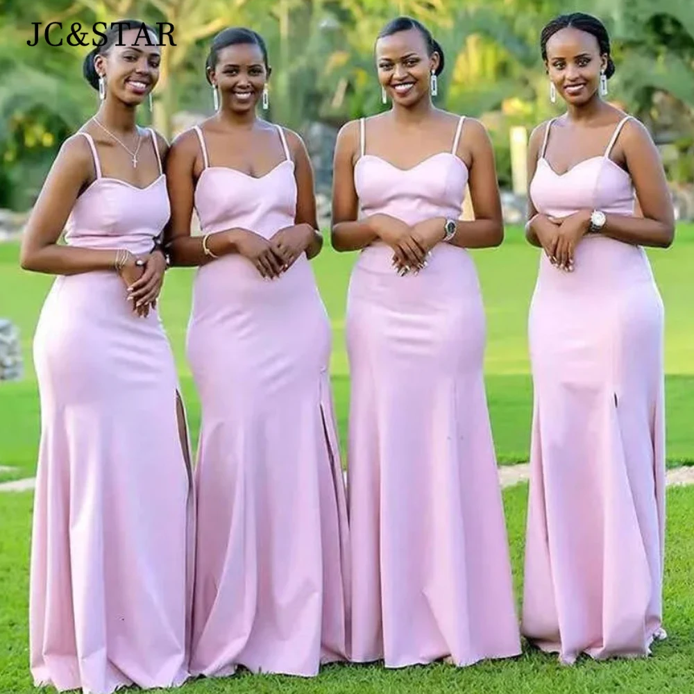Pink Mermaid Bridesmaid Dresses African Women for Wedding Party Spaghetti Strap Evening Vestido
Pink Mermaid Bridesmaid Dresses African Women for Wedding Party Spaghetti Strap Evening Vestido