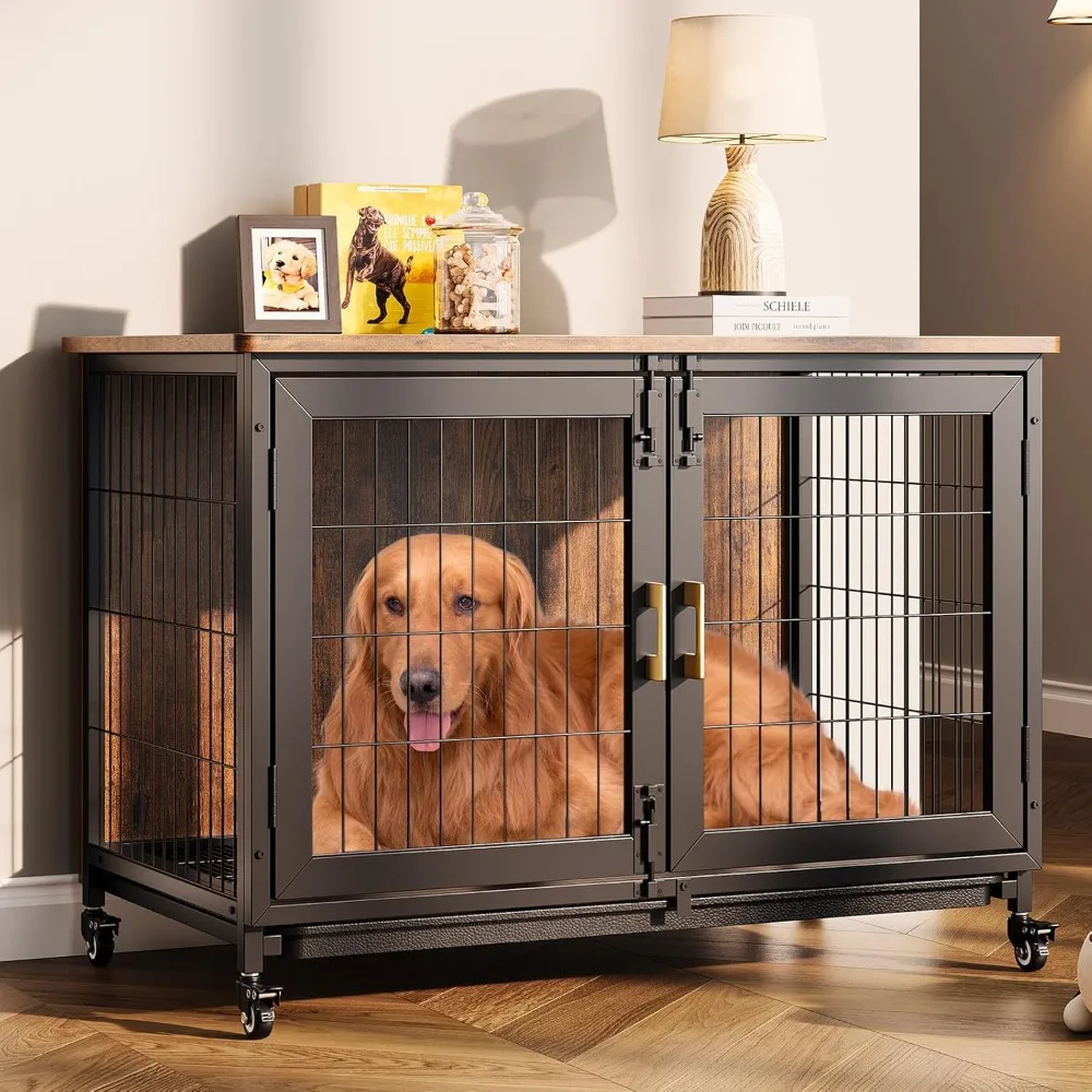 37.5 Inch Dog Kennel Furniture, Heavy Duty Dog Crate Furniture with Wheels, Grid Base, Removable Tray, Latches, Indoor Farmhouse
37.5 Inch Dog Kennel Furniture, Heavy Duty Dog Crate Furniture with Wheels, Grid Base, Removable Tray, Latches, Indoor Farmhouse