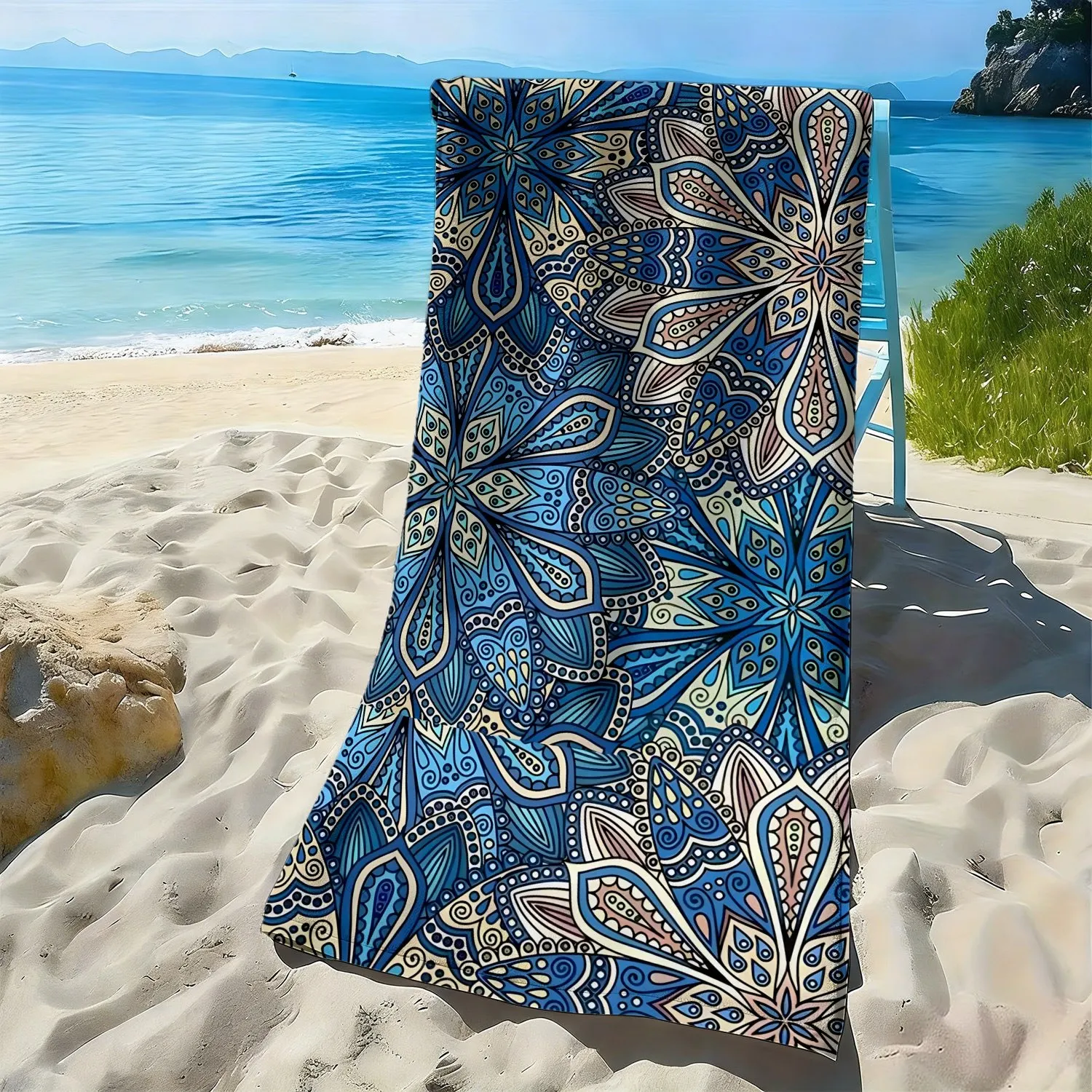 Ethnic style blue floral pattern polyester microfiber beach towel is highly absorbent, suitable for swimming and beach outings
Ethnic style blue floral pattern polyester microfiber beach towel is highly absorbent, suitable for swimming and beach outings