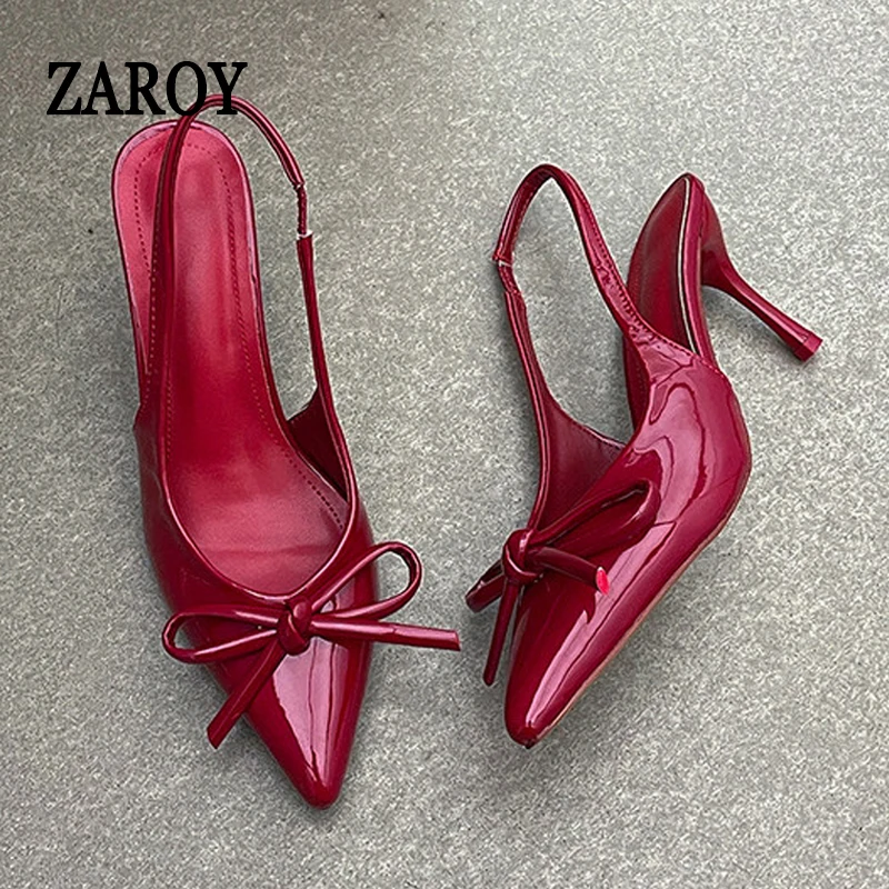 Patent Leather Women's Pumps And Heels Summer Bowknot Slingbacks Stilettos Wedding Banquet Pointed Toe Thin High Heels Sandals
Patent Leather Women's Pumps And Heels Summer Bowknot Slingbacks Stilettos Wedding Banquet Pointed Toe Thin High Heels Sandals