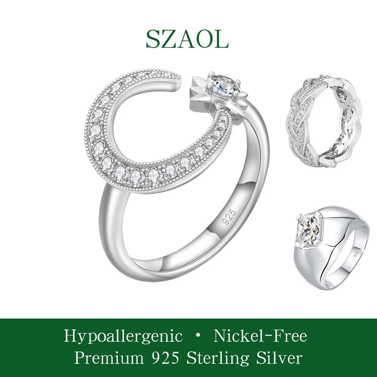 Trendy 925 Silver Star Moon 3mm Moissanite Ring For Women Men Lab Grown Diamonds Chain Design Cuban Ring Birthday Party Jewelry
Trendy 925 Silver Star Moon 3mm Moissanite Ring For Women Men Lab Grown Diamonds Chain Design Cuban Ring Birthday Party Jewelry