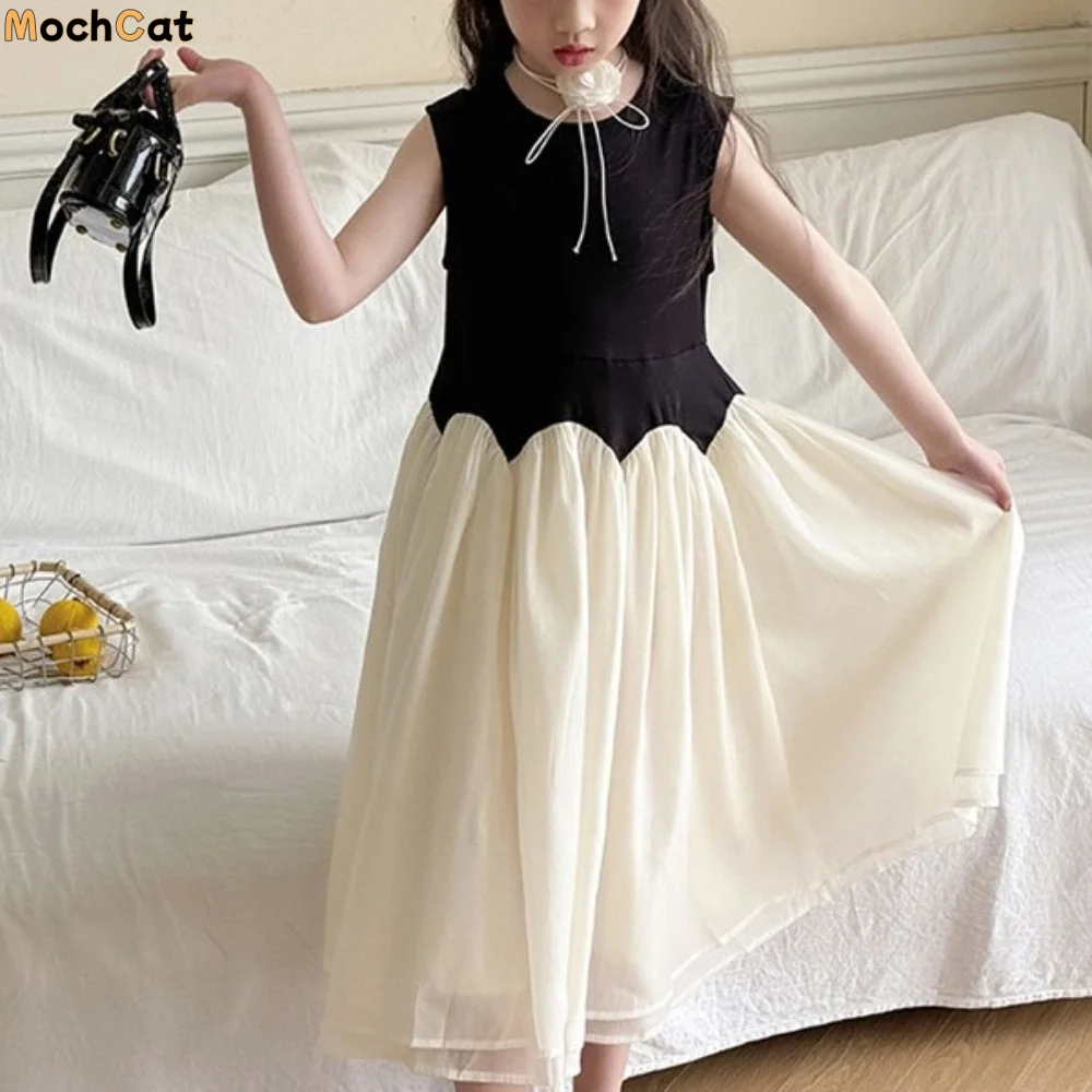 Round Neck Children Princess Dress Black White Loose Kids Korean Long Dress Casual Sleeveless Girls Splicing Mesh Skirt Travel
Round Neck Children Princess Dress Black White Loose Kids Korean Long Dress Casual Sleeveless Girls Splicing Mesh Skirt Travel