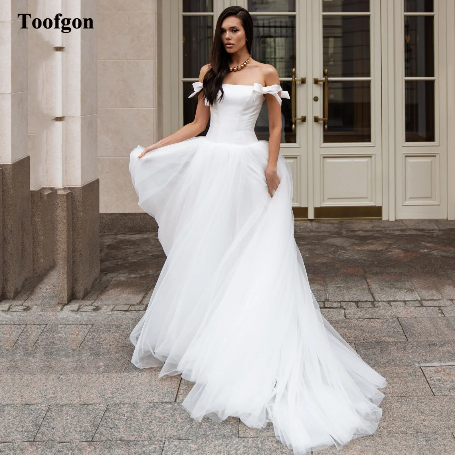 Toofgon Boho Tulle Satin Wedding Dresses For Bride Customized Off The Shoulder Bow Women Bridal Gowns Photography robe mariee
Toofgon Boho Tulle Satin Wedding Dresses For Bride Customized Off The Shoulder Bow Women Bridal Gowns Photography robe mariee