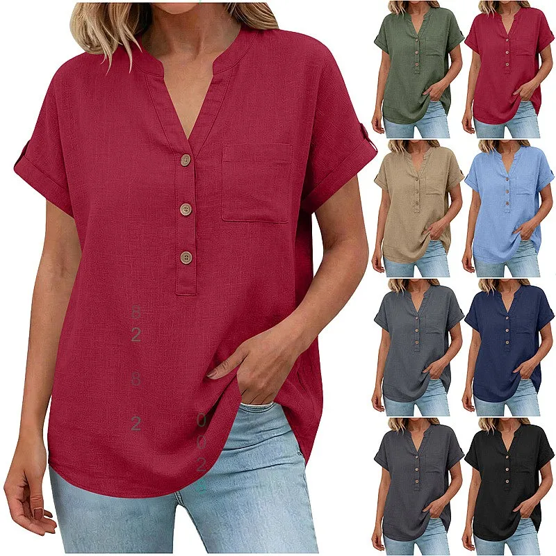 Casual V Neck Blouse Short Sleeve Button Down Cotton Linen Tops Tee Shirts For Women Loose Fit Blouses Tops
Casual V Neck Blouse Short Sleeve Button Down Cotton Linen Tops Tee Shirts For Women Loose Fit Blouses Tops