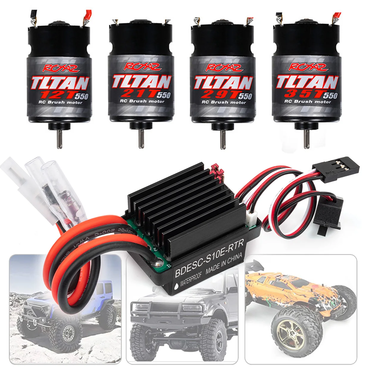RC Car 550 10T Brushed Motor Waterproof and 320A ESC Speed Controller for 1/10 RC Crawler SCX10 AXI03007 90046 Traxxas TRX4 D90
RC Car 550 10T Brushed Motor Waterproof and 320A ESC Speed Controller for 1/10 RC Crawler SCX10 AXI03007 90046 Traxxas TRX4 D90