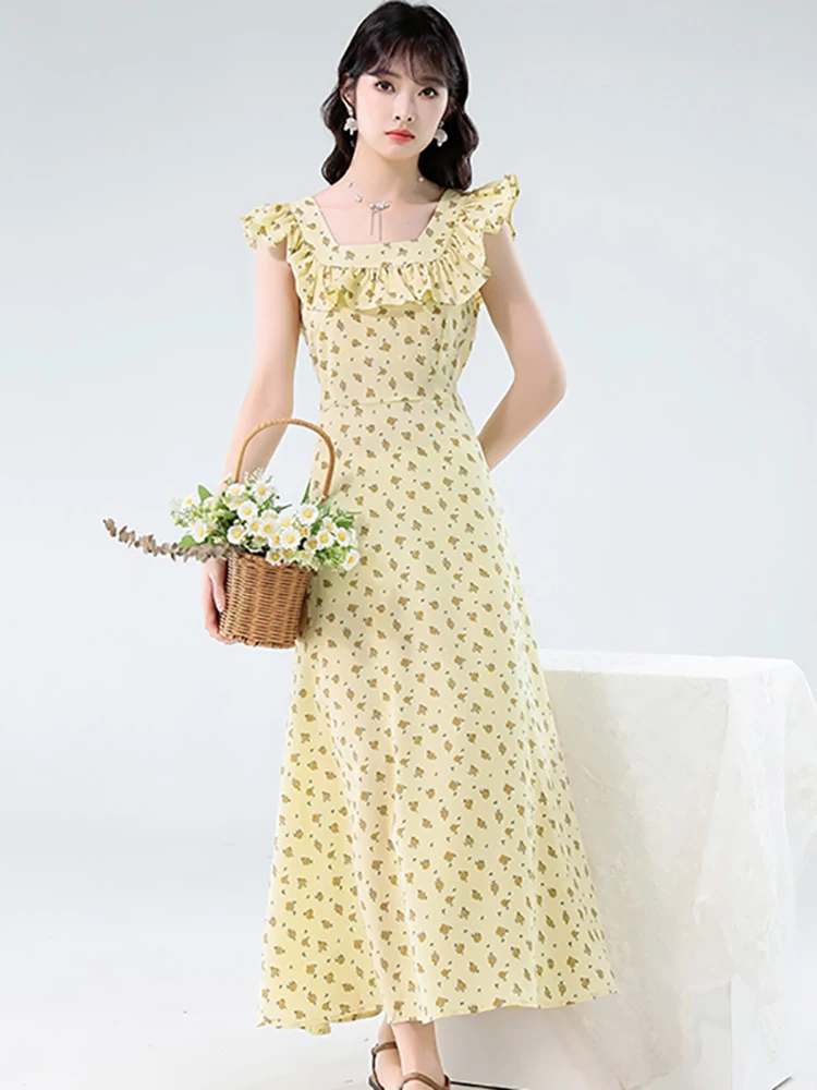 2025 Floral Chifo Ruffled Square Collar Long Dress Summer Elegant Sleeveless Dress Women Korean Fashion Bodyocn Holiday Dresses
2025 Floral Chifo Ruffled Square Collar Long Dress Summer Elegant Sleeveless Dress Women Korean Fashion Bodyocn Holiday Dresses
