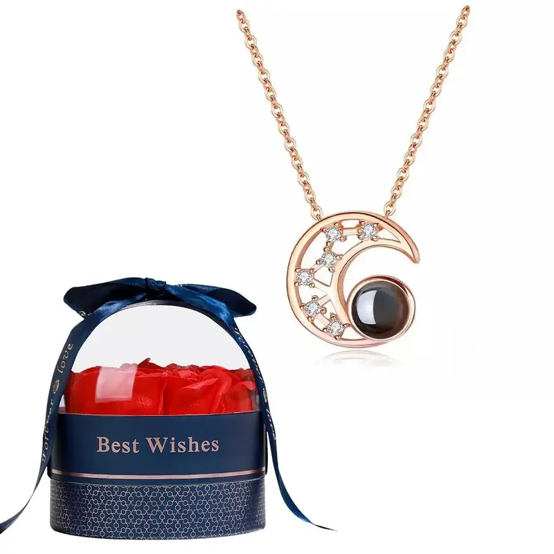Customized color photo projection moon necklaces with luxury rose flower gift box new Christmas Day gifts romantic jewelry
Customized color photo projection moon necklaces with luxury rose flower gift box new Christmas Day gifts romantic jewelry