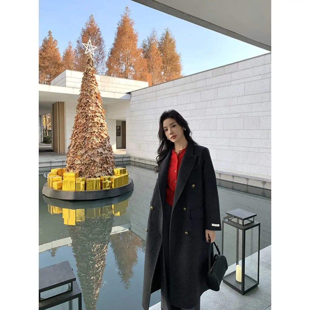 Women's Double-Sided Wool Coat Trendy Autumn/Winter Korean Style Loose Casual Jacket Extended Length for Fashionable Outerwear 
Women's Double-Sided Wool Coat Trendy Autumn/Winter Korean Style Loose Casual Jacket Extended Length for Fashionable Outerwear