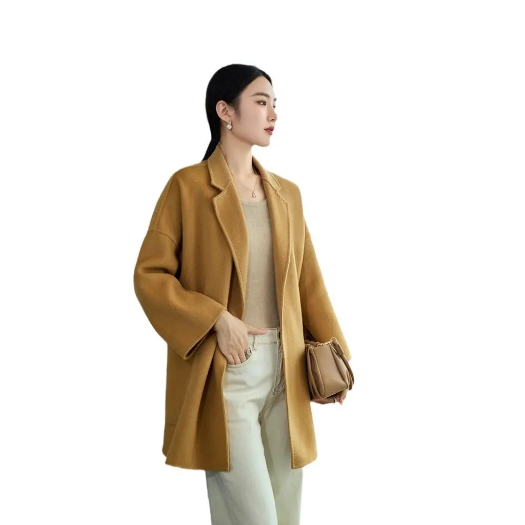 Women's 100% Wool Double-Sided Tweed Coat Mid-Length Autumn Winter Outerwear with Belt Loose Fit for Commuter
Women's 100% Wool Double-Sided Tweed Coat Mid-Length Autumn Winter Outerwear with Belt Loose Fit for Commuter