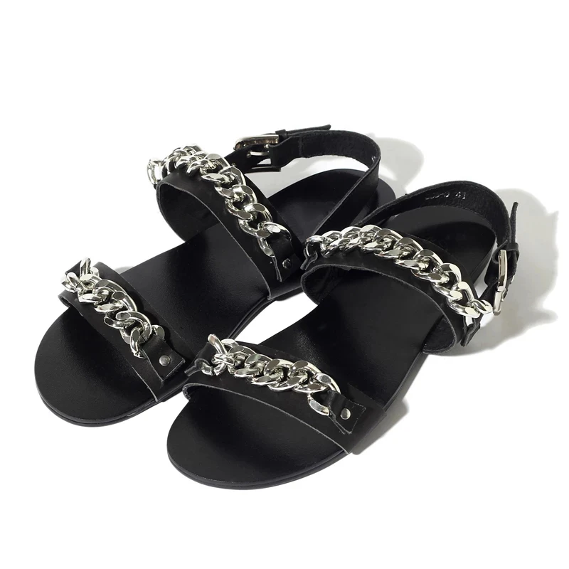 Punk Style Gold Silver Chains Man Flat Sandals Peep Toe Buckle Straps Men Beach Sandals Metallic Chains Summer Leisure Shoes
Punk Style Gold Silver Chains Man Flat Sandals Peep Toe Buckle Straps Men Beach Sandals Metallic Chains Summer Leisure Shoes