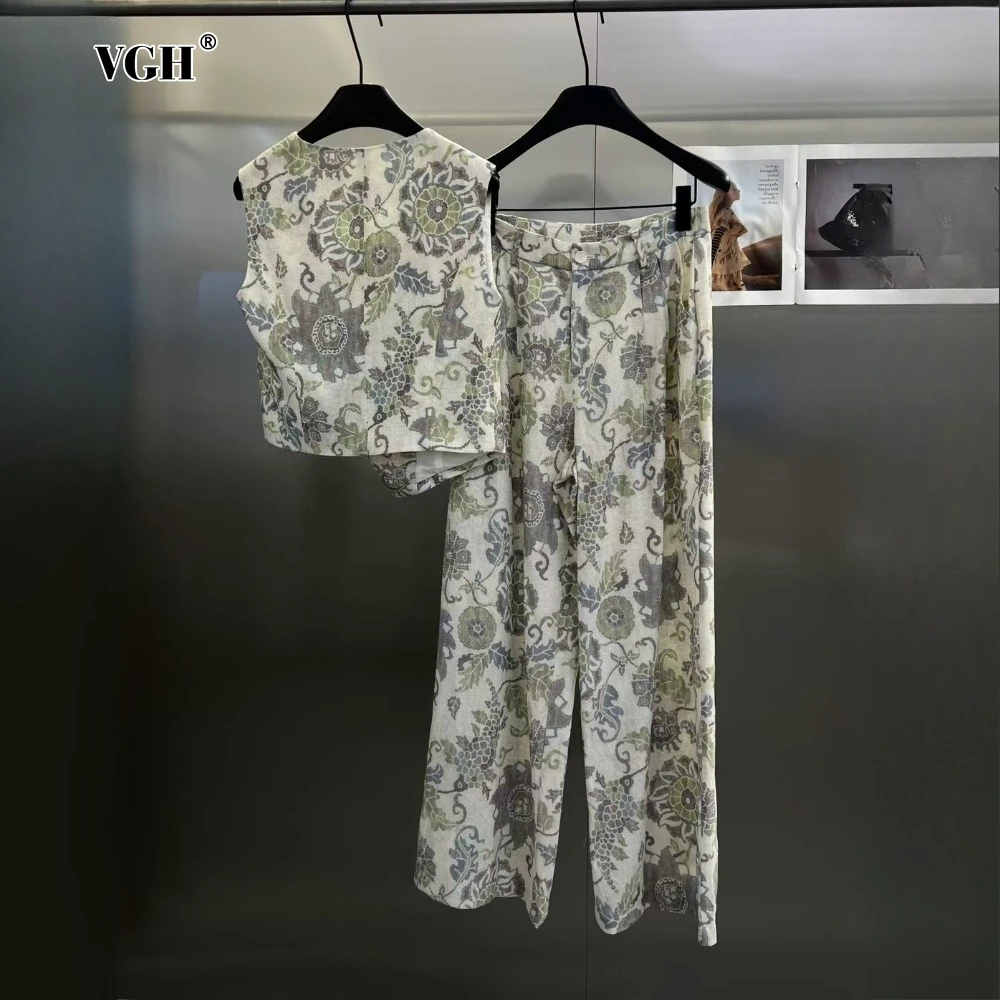 VGH Casual Printed Two Piece Set for Women O Neck Sleeveless Spliced Irregular Button Vest High Waist Wide Leg Pant Suit Female
VGH Casual Printed Two Piece Set for Women O Neck Sleeveless Spliced Irregular Button Vest High Waist Wide Leg Pant Suit Female