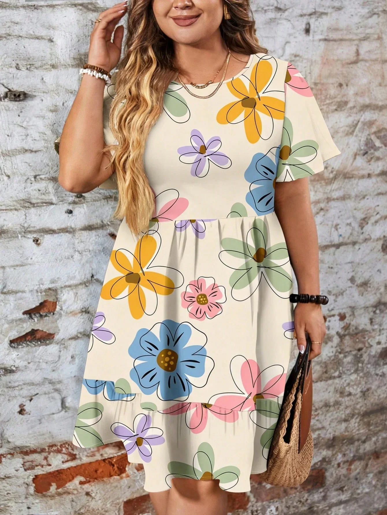 Casual Loose Fit Round Neck Short Sleeve Floral Print A-Line Dress
Casual Loose Fit Round Neck Short Sleeve Floral Print A-Line Dress