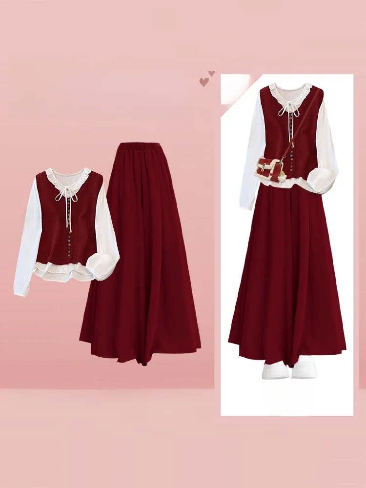 Red Lady Sle Knitted Sweater And Skirt Set Women's Faion Autumn Collection Fake Two-Piece High Waist Long Skirt ...
Red Lady Sle Knitted Sweater And Skirt Set Women's Faion Autumn Collection Fake Two-Piece High Waist Long Skirt ...