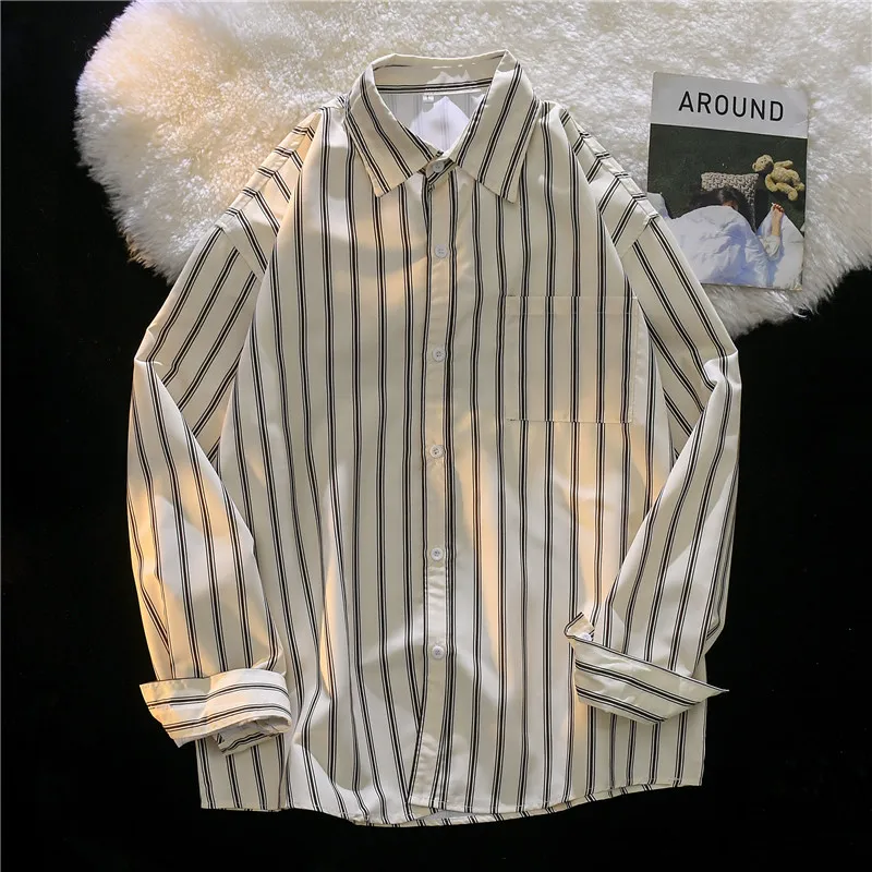 2024 Men Casual Lapel Long Sleeve Single Chest Patch Pocket Pleated Male Blouses Striped Business Shirts Dress Clothing N73
2024 Men Casual Lapel Long Sleeve Single Chest Patch Pocket Pleated Male Blouses Striped Business Shirts Dress Clothing N73