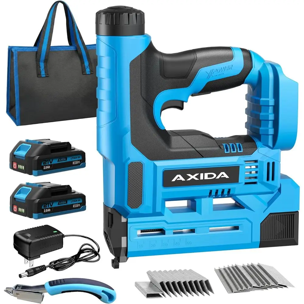 Dual-Battery Powered 2-in-1 Cordless Nailer and Staple Gun for Upholstery and Carpentry, 18 Gauge
Dual-Battery Powered 2-in-1 Cordless Nailer and Staple Gun for Upholstery and Carpentry, 18 Gauge