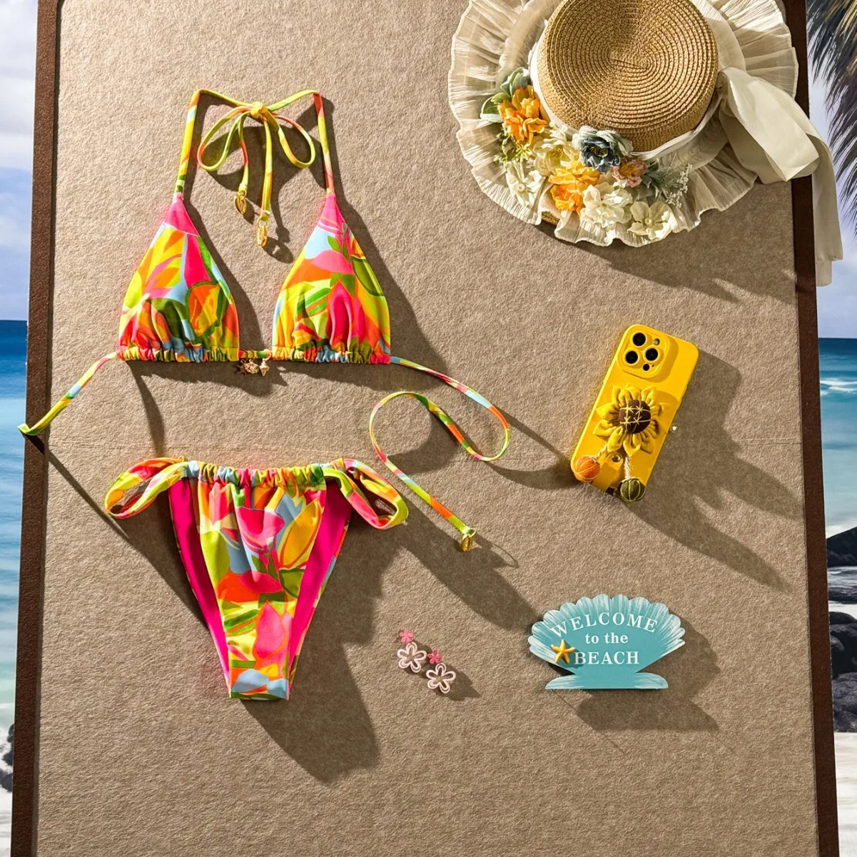 Sexy Printed Two-Piece Bikini Set Strap Halter Neck Swimsuit Female Adult Polyester Fabric with Chest Pad No Steel Support
Sexy Printed Two-Piece Bikini Set Strap Halter Neck Swimsuit Female Adult Polyester Fabric with Chest Pad No Steel Support