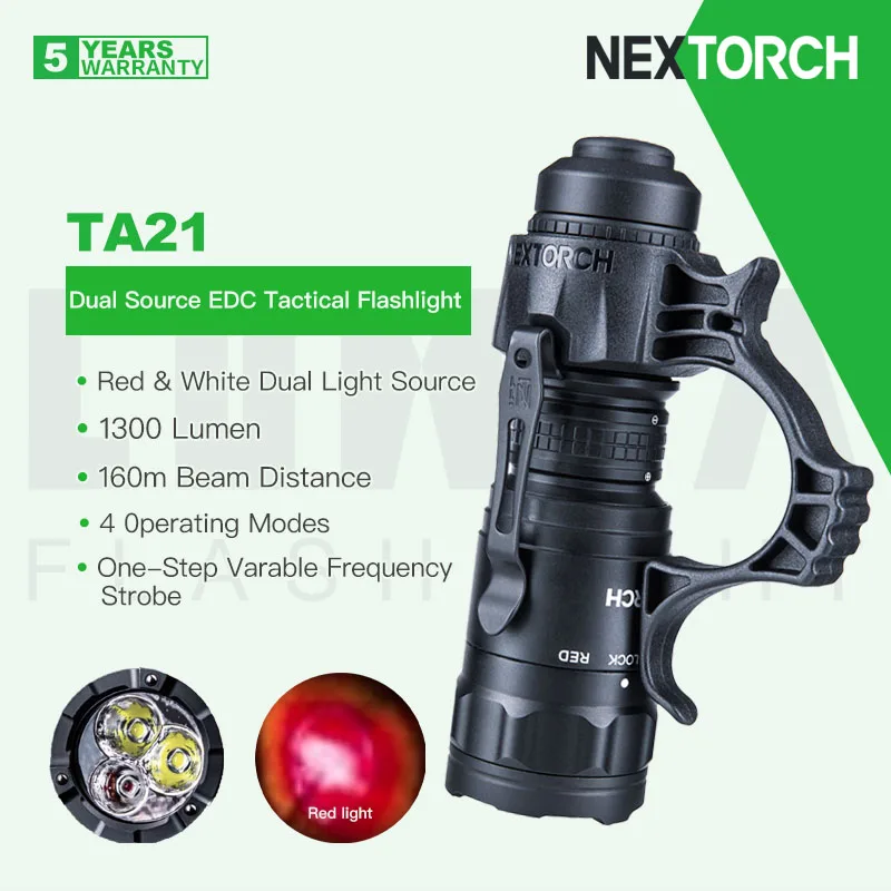 NEXTORCH TA21 Dual source EDC Rechargeable Flashlight,Tactical/Service/Lock/Red Light,1300 Lumen,Power by 16340 or CR123A
NEXTORCH TA21 Dual source EDC Rechargeable Flashlight,Tactical/Service/Lock/Red Light,1300 Lumen,Power by 16340 or CR123A