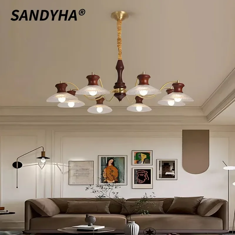 SANDYHA Retro American Chandelier Wood Copper LED Pendant Light with Glass Accents for Living Room Dining Table Bedroom Lighting
SANDYHA Retro American Chandelier Wood Copper LED Pendant Light with Glass Accents for Living Room Dining Table Bedroom Lighting