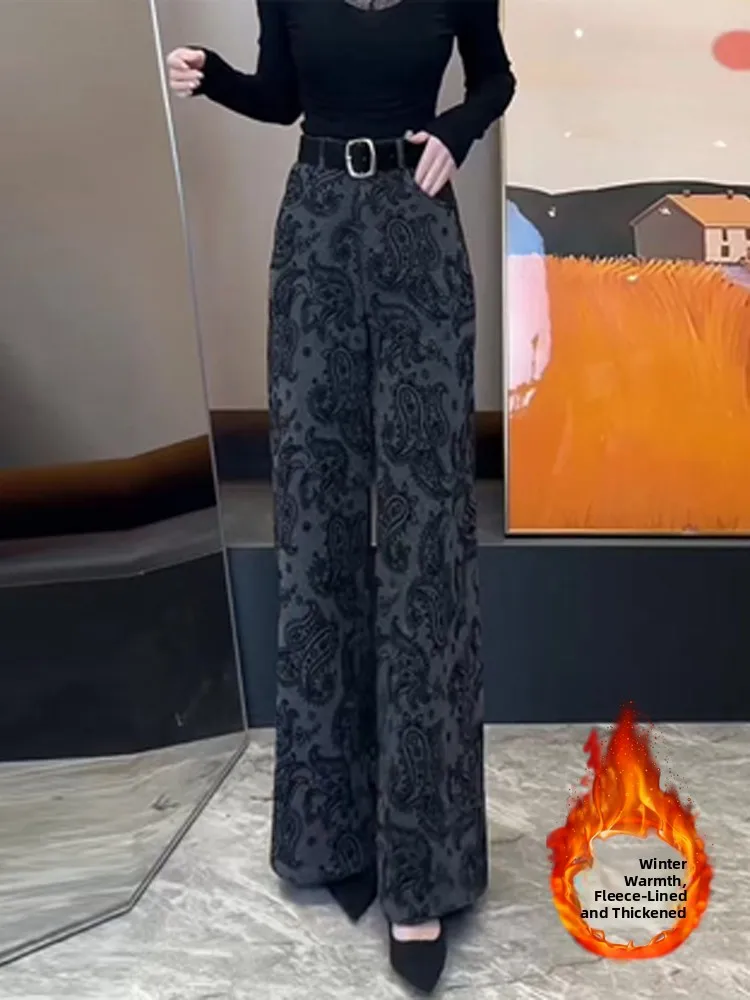 Retro Floral Print Wide Leg Pants Women's Winter Fce Lined Loose Slimming Drapey Casual Straight Long Trousers
Retro Floral Print Wide Leg Pants Women's Winter Fce Lined Loose Slimming Drapey Casual Straight Long Trousers