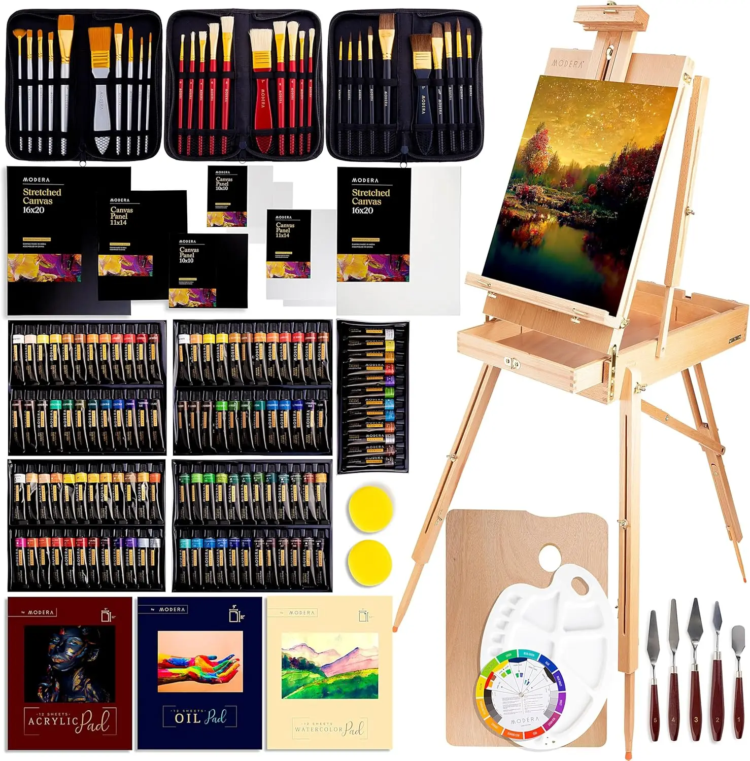 163-Piece All-in-One Artist Easel Set with Wooden Box, 100+ Paints, Canvases & Brushes
163-Piece All-in-One Artist Easel Set with Wooden Box, 100+ Paints, Canvases & Brushes