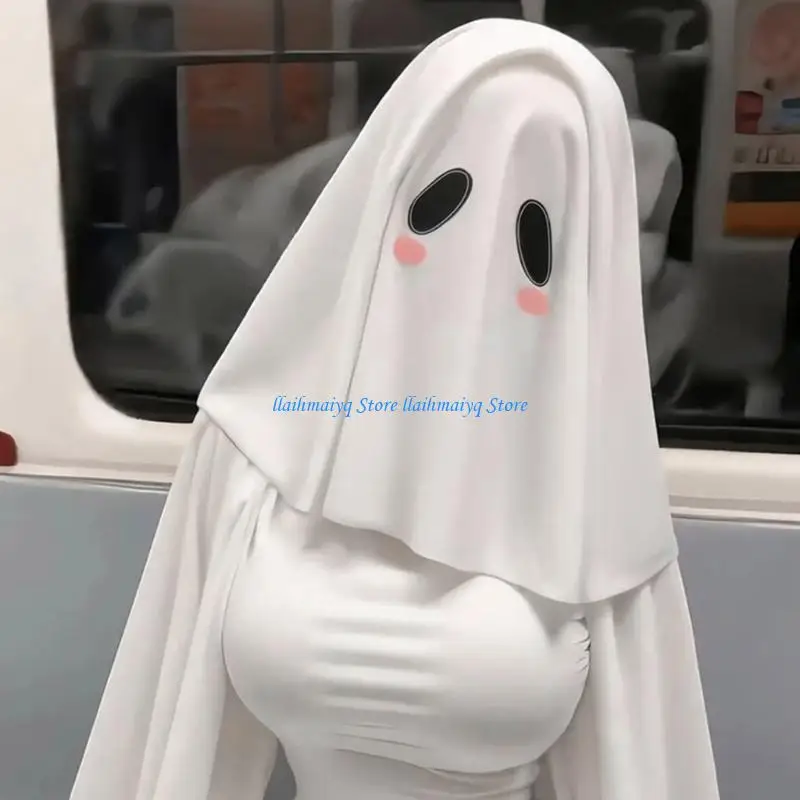 573B Ghostly White Hooded Mask For Halloween Cosplay Breathable Head Cover Polyester Blend Costume Change for Women
573B Ghostly White Hooded Mask For Halloween Cosplay Breathable Head Cover Polyester Blend Costume Change for Women