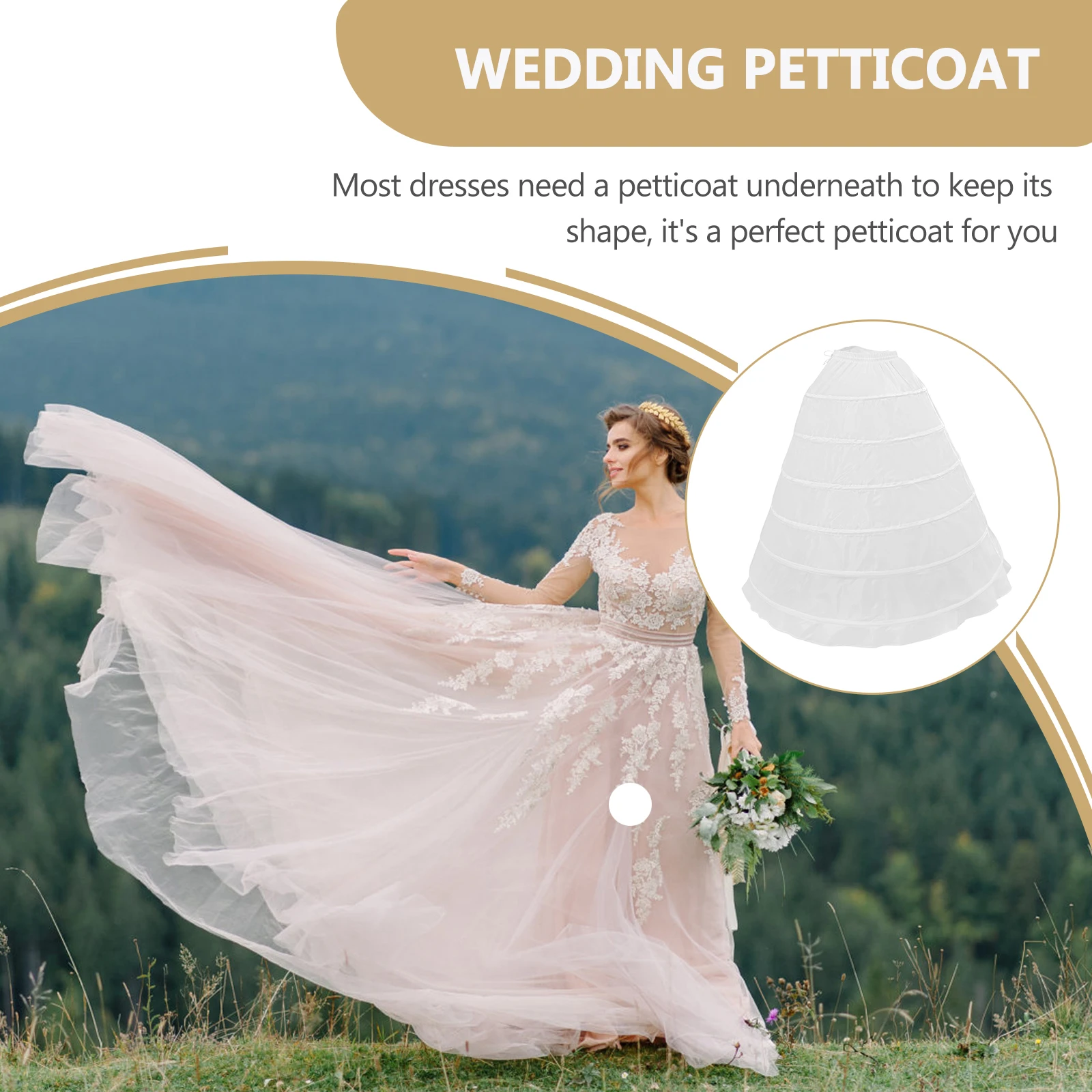 6 White Wedding Petticoat Single Layer Bridal Skirt Dress Six Hoop Underskirt Long Pannier Prom Gown Dance Party
6 White Wedding Petticoat Single Layer Bridal Skirt Dress Six Hoop Underskirt Long Pannier Prom Gown Dance Party