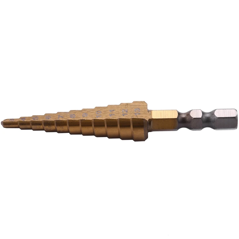 1/4 Inch Hex Shank HSS High Speed Steel Titanium Coated Step Drill Bit 3-13Mm
1/4 Inch Hex Shank HSS High Speed Steel Titanium Coated Step Drill Bit 3-13Mm