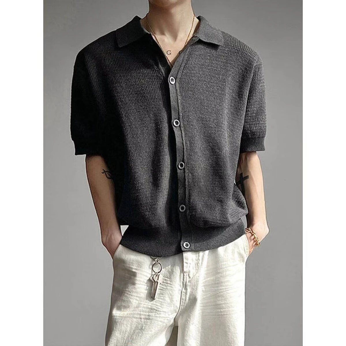 Retro Fashionable Knitted Short Sleeve Open Cardigan Loose Casual Collared Summer T-Shirt for Men Standard Fit Polyester Fiber
Retro Fashionable Knitted Short Sleeve Open Cardigan Loose Casual Collared Summer T-Shirt for Men Standard Fit Polyester Fiber