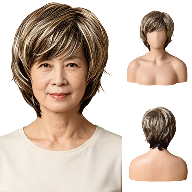 Short Layered Heat Resistant Synthetic Wig For Women Mixed Brown Blonde Highlights Pixie Cut Daily Wear Hair Wigs with Bangs
Short Layered Heat Resistant Synthetic Wig For Women Mixed Brown Blonde Highlights Pixie Cut Daily Wear Hair Wigs with Bangs