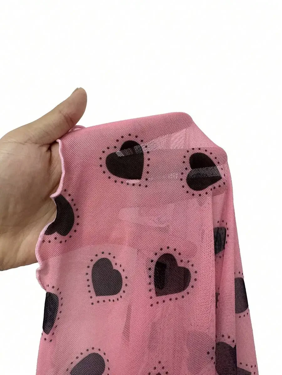 Pink Heart Print Sheer Slip Dress With Bow Tie And High Slit
Pink Heart Print Sheer Slip Dress With Bow Tie And High Slit