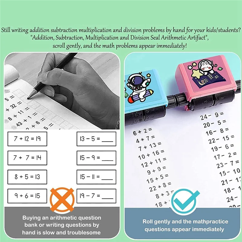 Math Roller Stamp - 4PCS Roller Digital Teaching Stamp(Addition, Subtraction, Multiplication and Division) TQ
Math Roller Stamp - 4PCS Roller Digital Teaching Stamp(Addition, Subtraction, Multiplication and Division) TQ