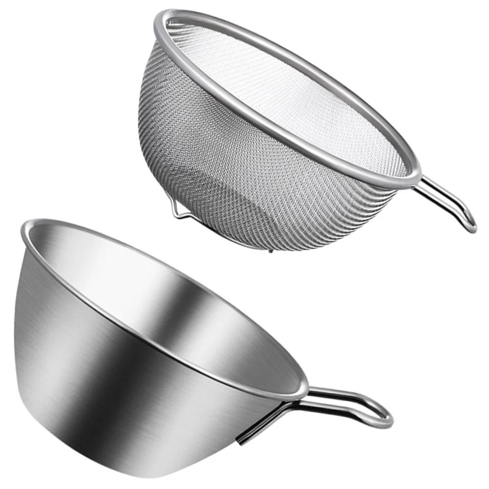 1 set Stainless Steel Strainer Basket Large Size Mesh Food Colander Set Egg Beating Bowl with Handle Drain Holes Fast Kitchen
1 set Stainless Steel Strainer Basket Large Size Mesh Food Colander Set Egg Beating Bowl with Handle Drain Holes Fast Kitchen