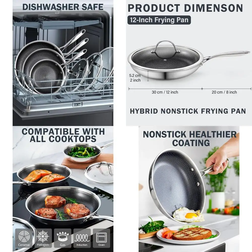 Гибридная сковорода с антипригарным покрытием, 12-дюймовая, многослойная, из нержавеющей стали, с крышкой из закаленного стекла, для использования в духовке, совместима с...
Гибридная сковорода с антипригарным покрытием, 12-дюймовая, многослойная, из нержавеющей стали, с крышкой из закаленного стекла, для использования в духовке, совместима с...