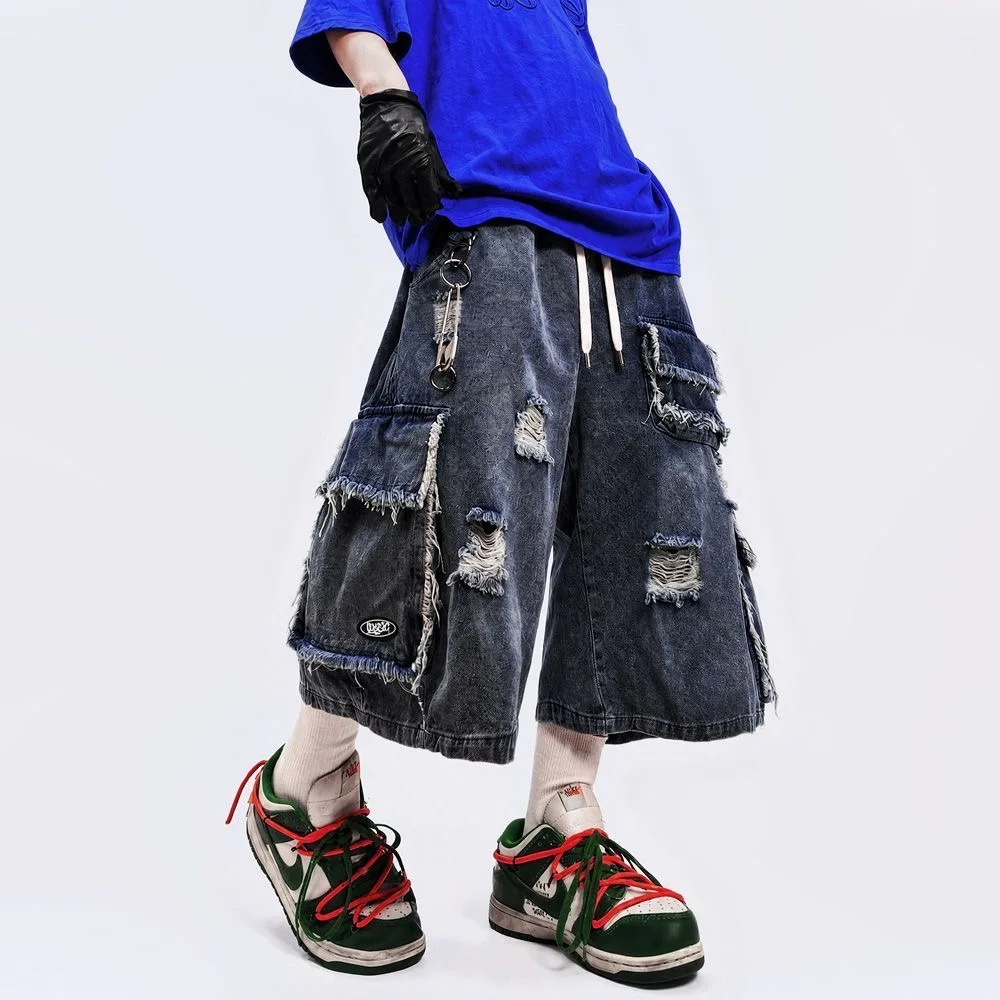 Men Hip Hop Shorts Blue Broken Holes And Rough Edges Loose Ripped Wide Leg Jeans Shorts Streetwear Vintage Baggy Shorts
Men Hip Hop Shorts Blue Broken Holes And Rough Edges Loose Ripped Wide Leg Jeans Shorts Streetwear Vintage Baggy Shorts