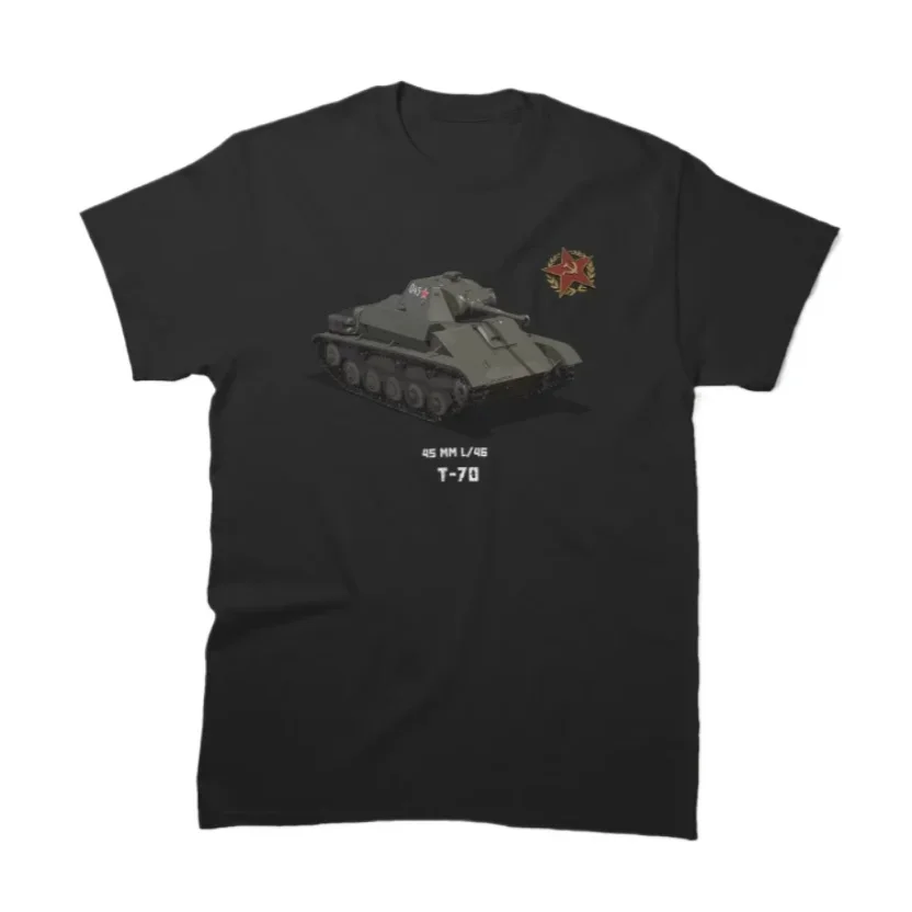 WWII Soviet Red Army T-70 Light Tank T-Shirt 100% Cotton O-Neck Summer Short Sleeve Casual Mens T-shirt Size S-3XL
WWII Soviet Red Army T-70 Light Tank T-Shirt 100% Cotton O-Neck Summer Short Sleeve Casual Mens T-shirt Size S-3XL