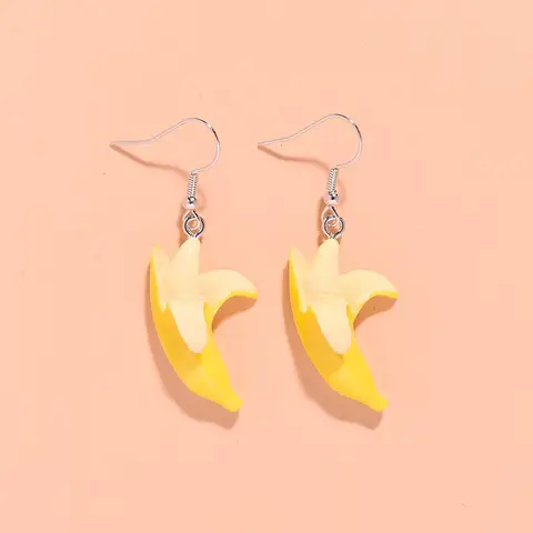 2pcs Cross Border Fun Creative Cute Food Play Simulation Mini Banana Earrings Personalized Sweet Girlish Heart Earrings