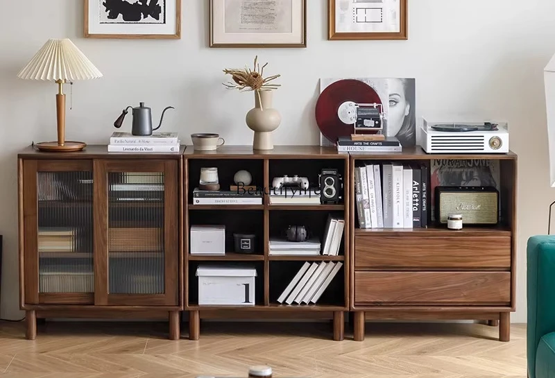 North American black walnut solid wood bookcase floor-to-ceiling low with glass door
North American black walnut solid wood bookcase floor-to-ceiling low with glass door
