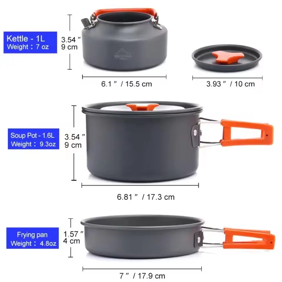 Camping Cookware Set Tableware Aluminum Outdoor Hiking Pot Frying Pan Water Kettle For Picnic Hiking Travel Lightweight 450g
Camping Cookware Set Tableware Aluminum Outdoor Hiking Pot Frying Pan Water Kettle For Picnic Hiking Travel Lightweight 450g
