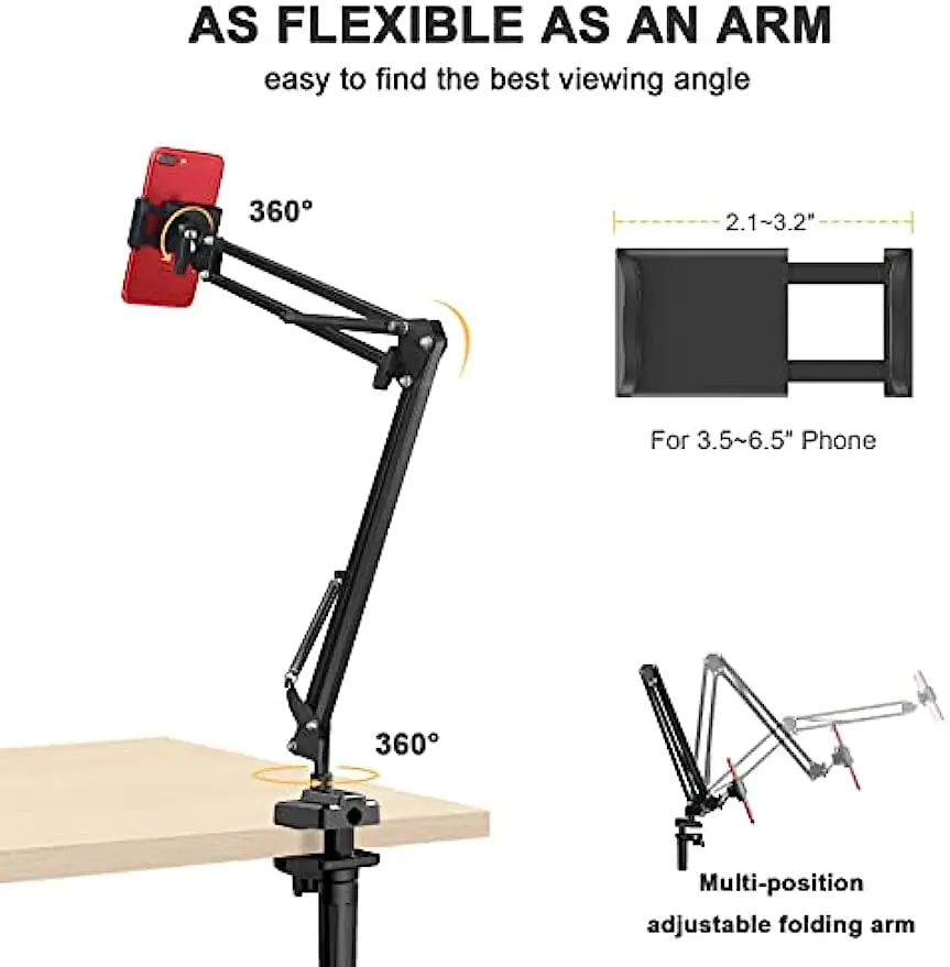 Cell Phone Holder, Universal Phone Stand Clip Lazy Bracket Flexible Articulating Arm Phone Mount Compatible
Cell Phone Holder, Universal Phone Stand Clip Lazy Bracket Flexible Articulating Arm Phone Mount Compatible