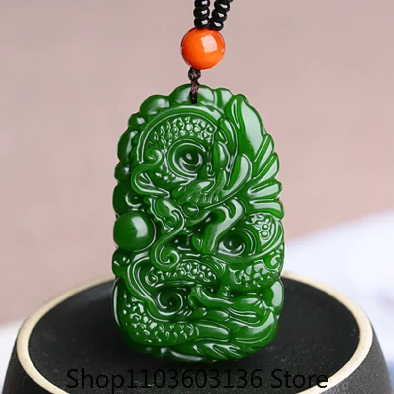 Chinese Green Jade Dragon Pendant Necklace Charm Jewellery Fashion Accessories Hand-Carved Woman Amulet Sweater Chain
Chinese Green Jade Dragon Pendant Necklace Charm Jewellery Fashion Accessories Hand-Carved Woman Amulet Sweater Chain
