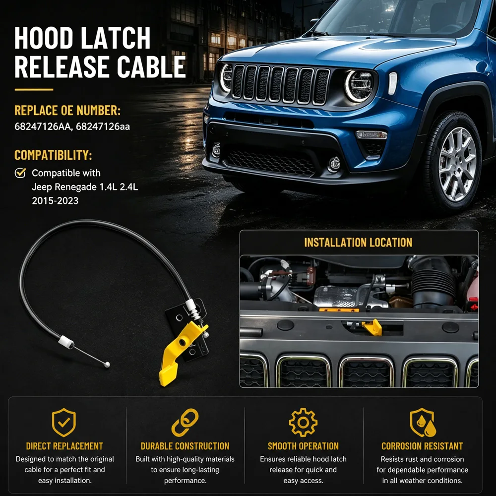 68247126AA Hood Release Cable for Jeep Renegade 1.4L 2.4L 2015 2016 2017 2018 2019 2020 2021 2022 2023 Left Hand Drive
68247126AA Hood Release Cable for Jeep Renegade 1.4L 2.4L 2015 2016 2017 2018 2019 2020 2021 2022 2023 Left Hand Drive