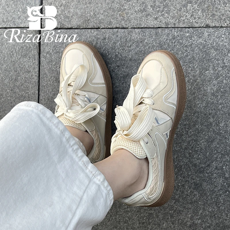 RIZABINA Women Casual Sneakers Genuine Leather Platform Breathable Mesh Patchwork Flat Sole Skateboarding Shoes Fashion Designer
RIZABINA Women Casual Sneakers Genuine Leather Platform Breathable Mesh Patchwork Flat Sole Skateboarding Shoes Fashion Designer