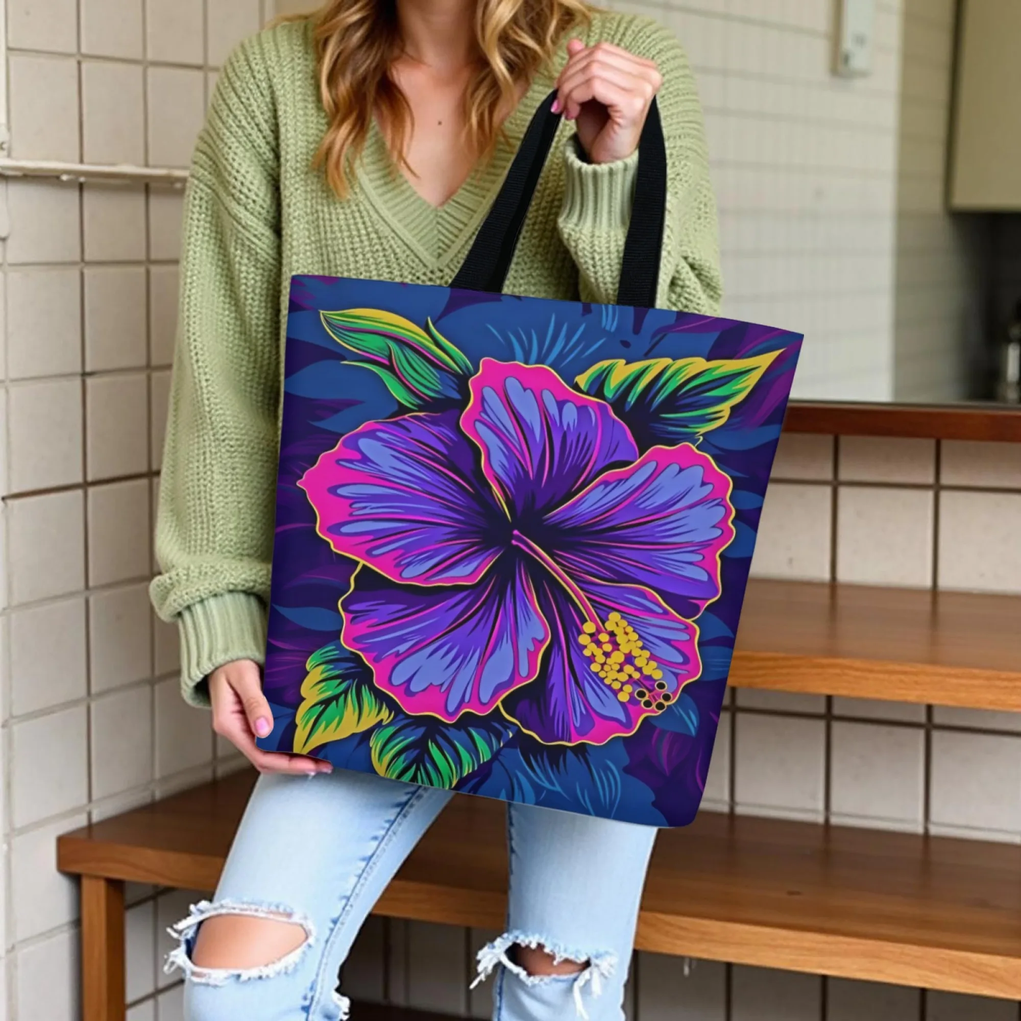 Retro Tropical Purple Hibiscus Canvas Tote Bag Eco Durable Canvas Dark-colored Vacation-style Shopping Study Shoulder Handbag
Retro Tropical Purple Hibiscus Canvas Tote Bag Eco Durable Canvas Dark-colored Vacation-style Shopping Study Shoulder Handbag