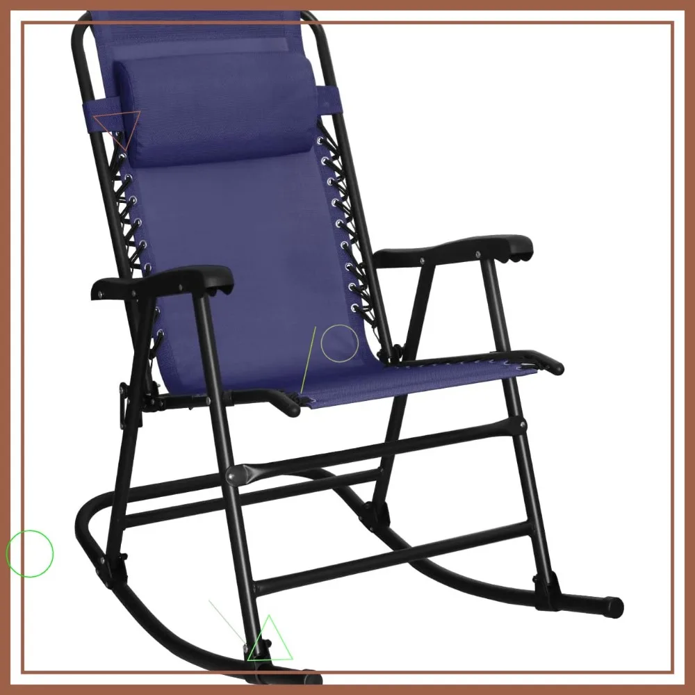 Foldable Rocking Chair in Blue - Comfortable Outdoor Seat with Padded Back and Arm Rests