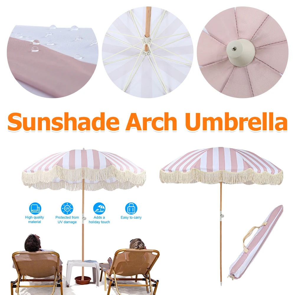 Striped Beach Umbrella with Tilt Pole Portable Tassel Patio Sunshade Swimming Pool Sun Shelter for Balcony Terrace Beach Garden
Striped Beach Umbrella with Tilt Pole Portable Tassel Patio Sunshade Swimming Pool Sun Shelter for Balcony Terrace Beach Garden
